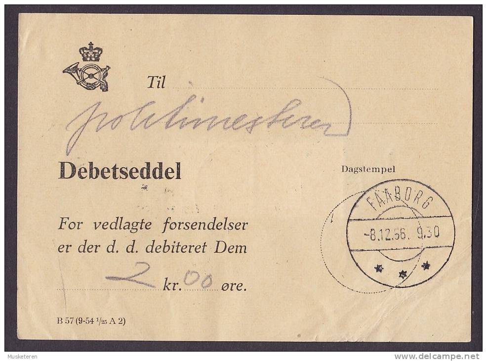 Denmark FÅBORG 8.12.1956 Debetseddel Franked W. Postage Due Stamps Portomarken Mi. 31 (2 Scans) - Postage Due