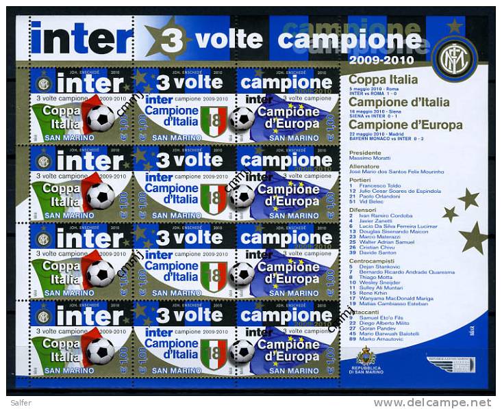 2010  SAN MARINO  INTER CAMPIONE MF ** MNH - Blocs-feuillets