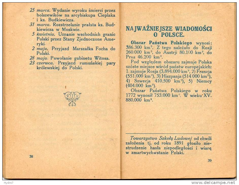 Poland Calendar 1924 Calendrier, Calendario - Petit Format : 1921-40