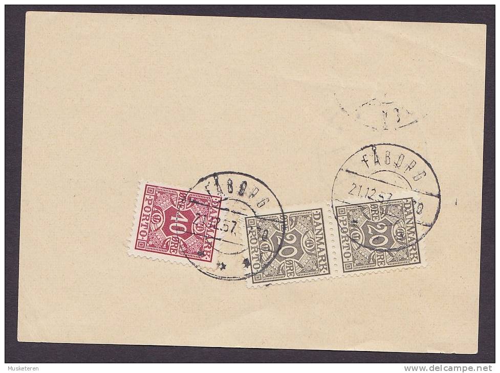 Denmark FÅBORG 21.12.1957 Debetseddel Franked W. Postage Due Stamps Portomarken Mi. 29, 37 (2 Scans) - Postage Due