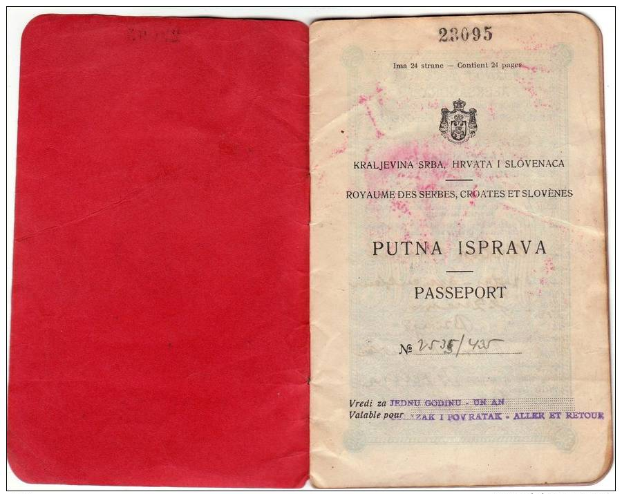 H DOCUMENT PASSPORT Kingdom SHS KING ALEKSANDAR I JEZERANA 10 FULL PAGES OF VISAS AND OTHER STAMP - Historical Documents