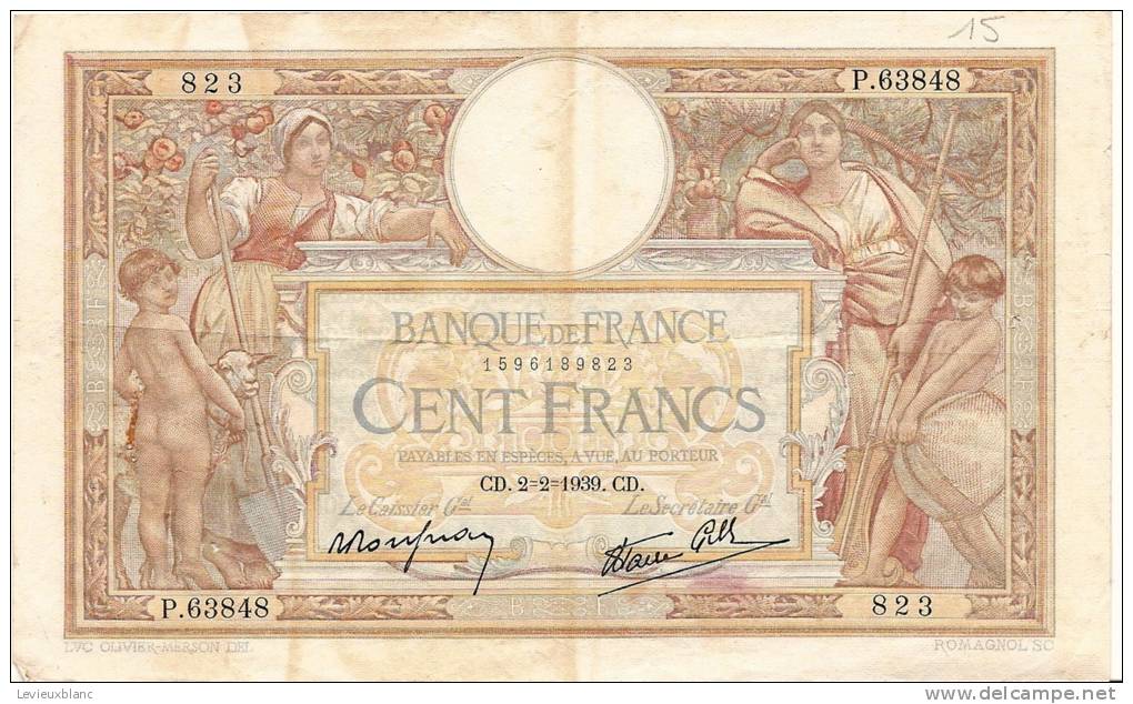 Billets De Banque/France / Banque De France/100Francs/1939               BIL56 - 100 F 1908-1939 ''Luc Olivier Merson''