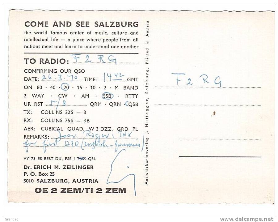 CARTE RADIO - QSL - AUSTRIA - AUTRICHE - SALZBURG - 1970. - Amateurfunk