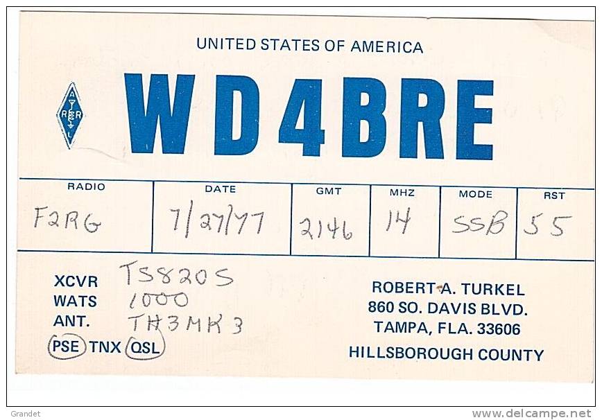 CARTE RADIO - QSL - U.S.A. - TAMPA - FLORIDA - 1977. - Radio-amateur