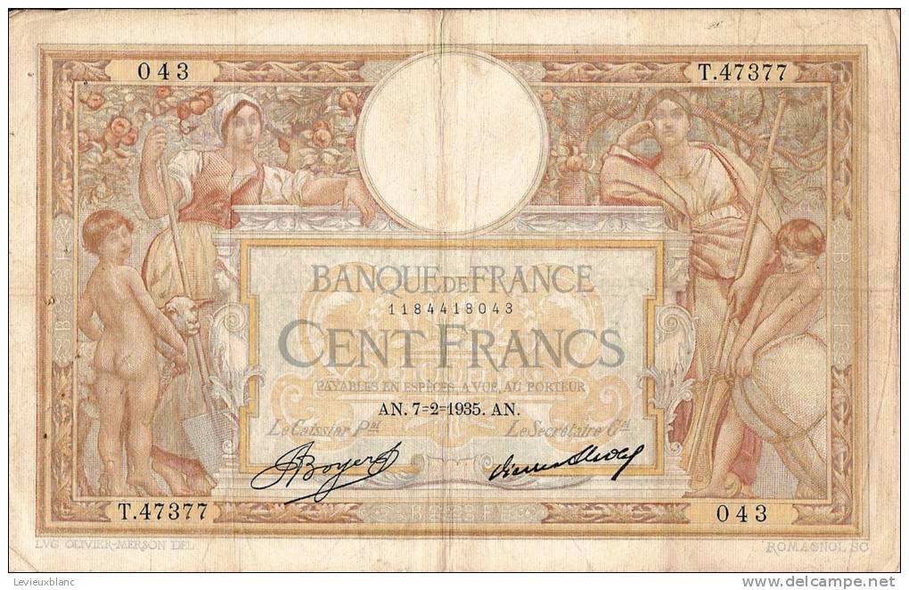 Billets De Banque/France / Banque De France/100 Francs/1935              BIL58 - 100 F 1908-1939 ''Luc Olivier Merson''