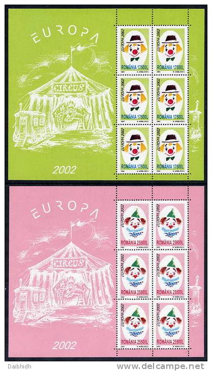 ROMANIA 2002 Europa: Circus, Sheetlets Of 6 MNH / **.  Michel 5657-58 Klb - Blocks & Sheetlets