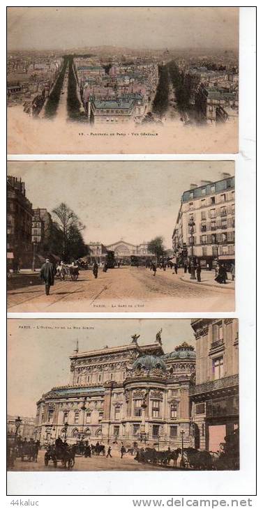 Lot De 3 Cartes : La Gare De L'Est,, L'opéra Vue De La Rue Scribe, Vue Générale Avant 1904 - Lots, Séries, Collections