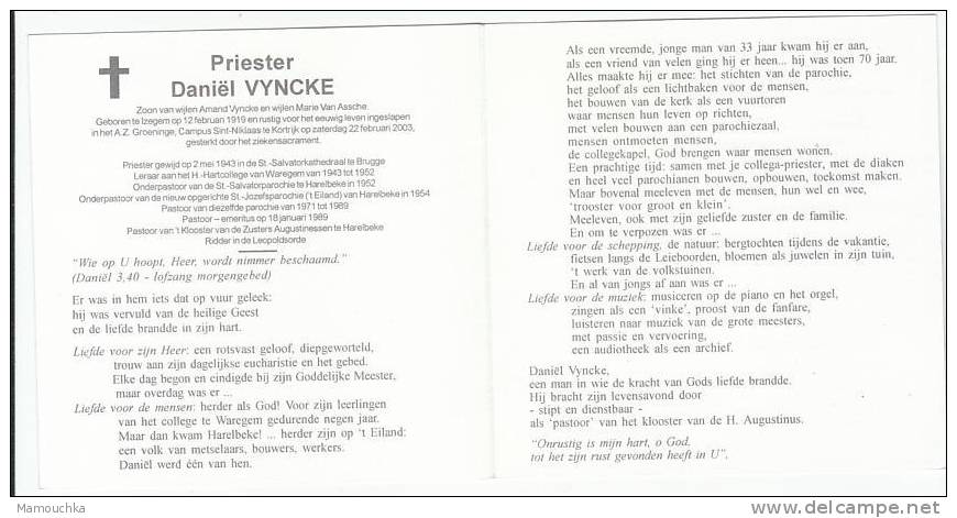 Doodsprentje Daniël VYNCKE Izeghem 1919 Kortrijk 2003 Priester Brugge Waregem Harelbeke - Images Religieuses