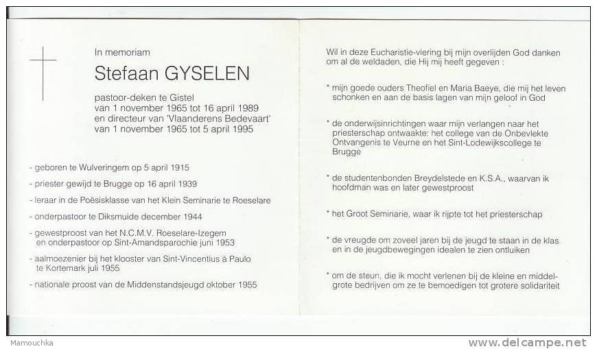 Stefaan GYSELEN Pastoor Gistel  Wulveringem 1915 Priester Brugge Roeselare Diksmuide Kortemark Veurne Oostende 1997 - Images Religieuses