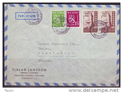 FINLAND - NACIONAL  HELTH + FLOWERS - AIRMAIL  To England  - 1951 - Secourisme