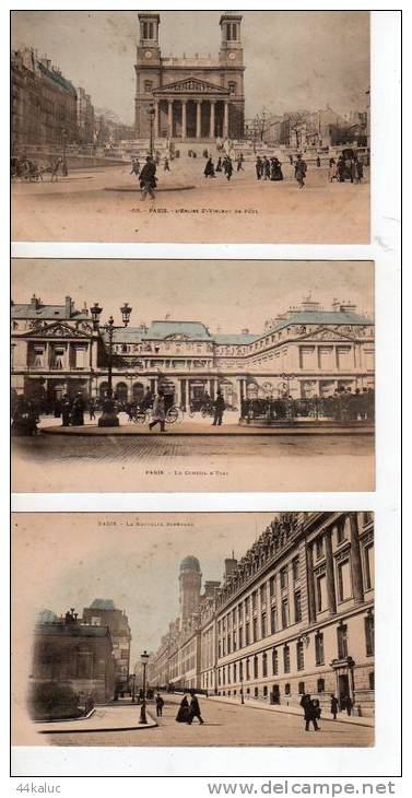 Lot De 3 Cartes : La Nouvelle Sorbonne, Le Conseil D'Etat, L'Eglise St Vincent De Paul Avant 1904 - Lots, Séries, Collections