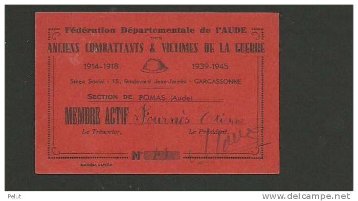 Carte Ancien Combattant Pomas Aude + Brevet De Retraite Du Combattant - Non Classés