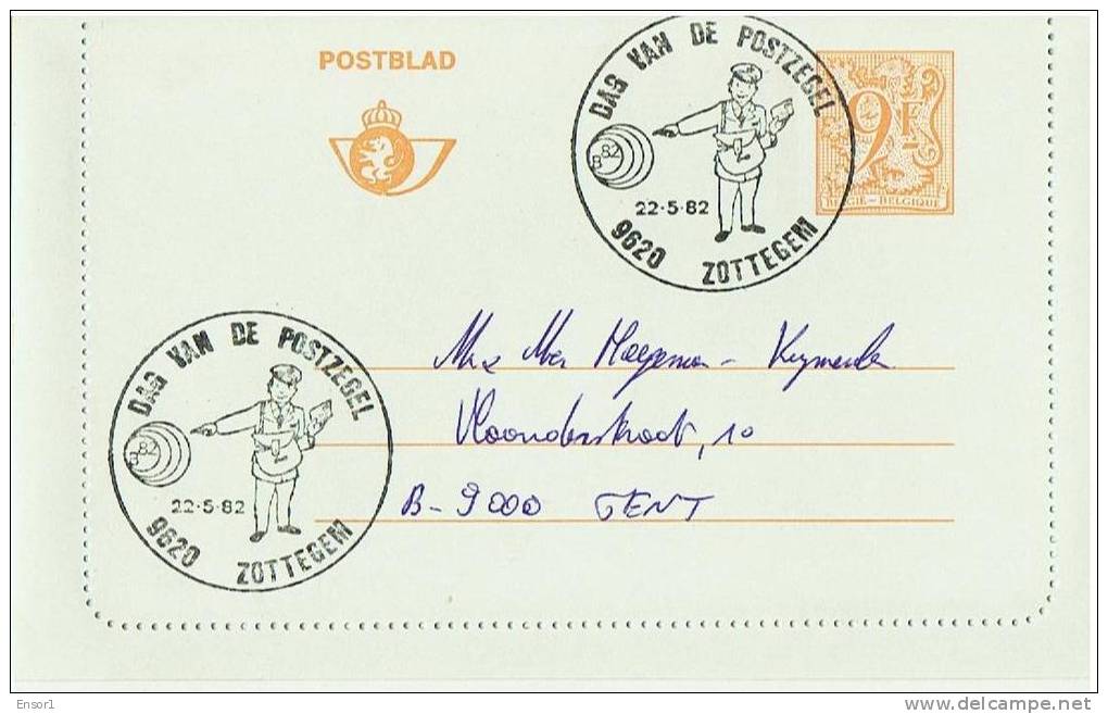 België - Postblad 9fr - (o) - Dag Van De Postzegel - Zottegem - Cartes-lettres