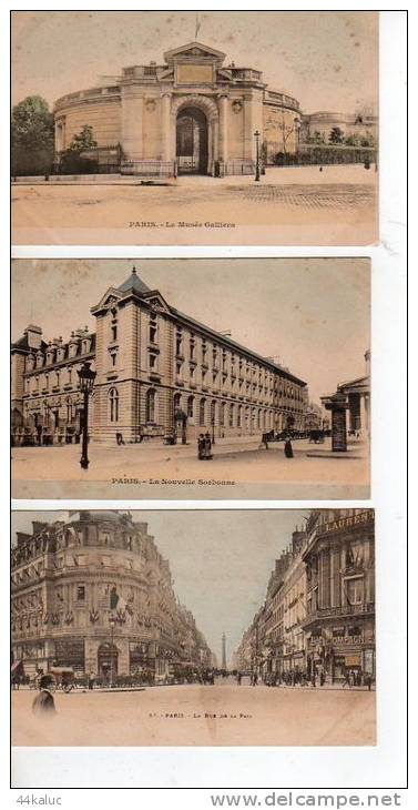 Lot De 3 Cartes : La Nouvelle Sorbonne, La Rue De La Paix, Le Musée Galliera Avant 1904 - Lots, Séries, Collections