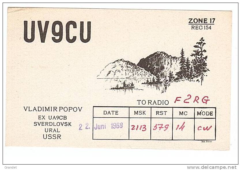 CARTE RADIO - QSL - URSS - URAL - SVERDLOVSK - 1968. - Amateurfunk