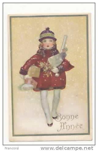 Bonne Année. Petite Fille, Cadeaux Et Gui Dans La Neige. Signée Bompard. 1919 - Bompard, S.