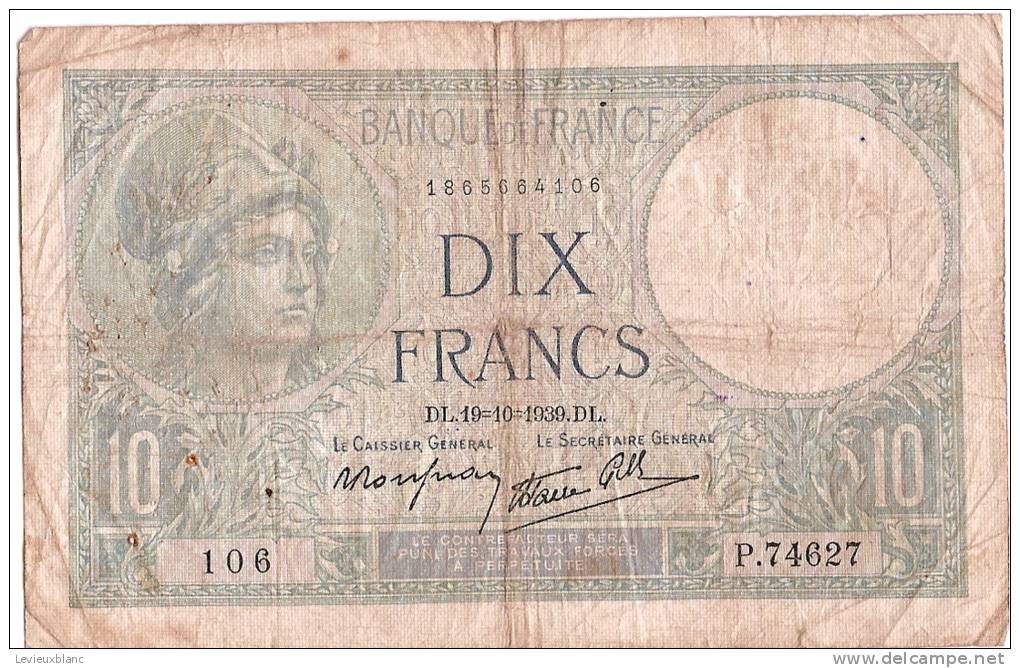 Billets De Banque/France /Banque De France/10 Francs/1939             BIL74 - 10 F 1916-1942 ''Minerve''