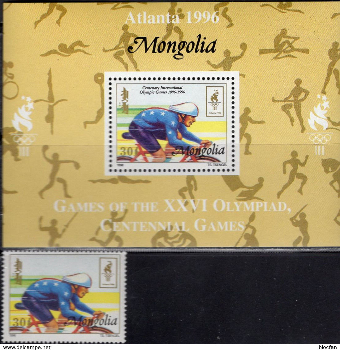 Rad-Rennen Olympia 1996 Atlanta Mongolei 2633+Block A257 ** 4€ Sport Bloque Mongol Hoja Bloc M/s Sheet S/s Bf Olympics - Cyclisme