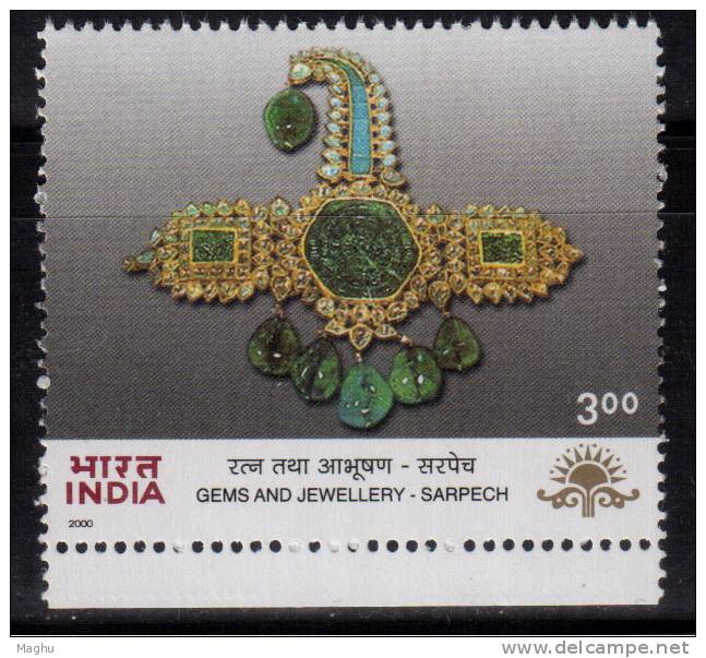 India MNH 2000,  Indepex-Asiana, Gems And Jewellery Series, Turban Ornament, Sarpech, Mineral, Gold &amp; Gems - Neufs