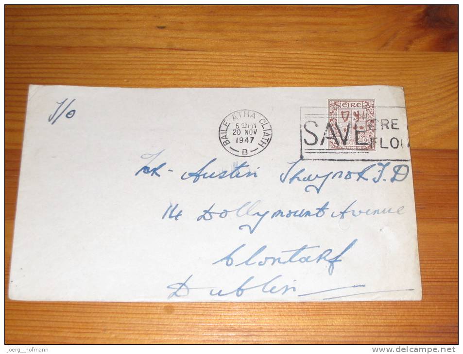 Card Ireland Irland Dublin Slogan 1947 Save Bred Flour - Brieven En Documenten