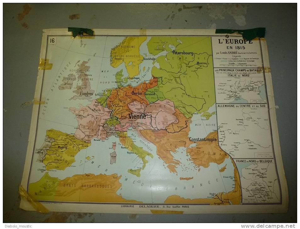 Grande Carte Ancienne  Murale,(recto-verso) Cartonnée  1.00m X 1.20m: La FRANCE En 1789 ; L' EUROPE En 1815 - Cartes Géographiques