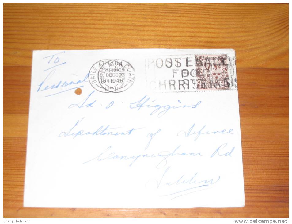 Card Ireland Irland Dublin Slogan 1949 Post Early For Christmas Weihnachten - Storia Postale