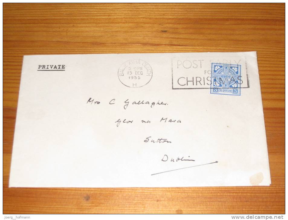 Card Ireland Irland Dublin Slogan 1955 Post Early For Christmas Weihnachten - Covers & Documents