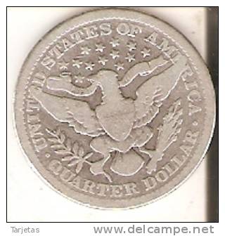 MONEDA  DE PLATA DE ESTADOS UNIDOS DE 1 QUARTER DEL AÑO 1908   (COIN) SILVER-ARGENT - 1892-1916: Barber