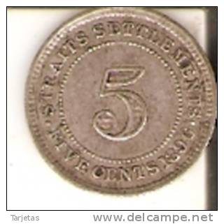 MONEDA DE PLATA DE STRAITS SETTLEMENTS DE 5 CENTS DEL AÑO 1896 (RARA) (COIN) SILVER-ARGENT - Colonias