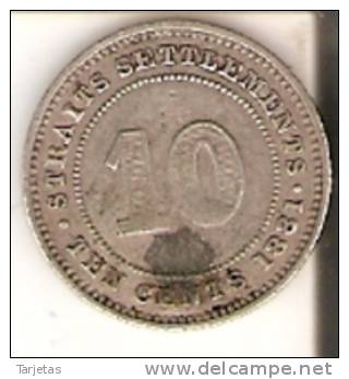 MONEDA DE PLATA DE STRAITS SETTLEMENTS DE 10 CENTS DEL AÑO 1881 (RARA) (COIN) SILVER-ARGENT - Colonias