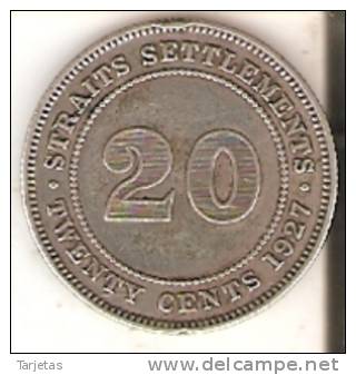 MONEDA DE PLATA DE STRAITS SETTLEMENTS DE 20 CENTS DEL AÑO 1927 (COIN) SILVER-ARGENT - Kolonies