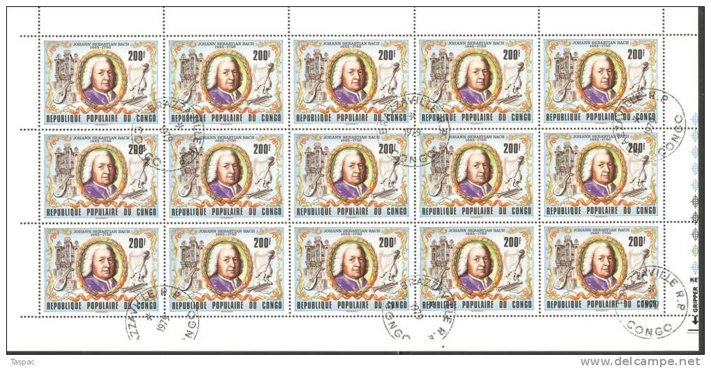 Congo - Brazzaville 1979 Mi# 696-697 Used - 2 Sheets Of 30 - Johann Sebastian Bach / Albert Einstein, Astronauts On Moon - Oblitérés