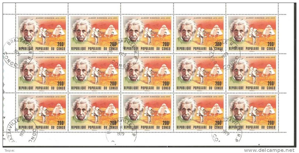 Congo - Brazzaville 1979 Mi# 696-697 Used - 2 Sheets Of 30 - Johann Sebastian Bach / Albert Einstein, Astronauts On Moon - Oblitérés