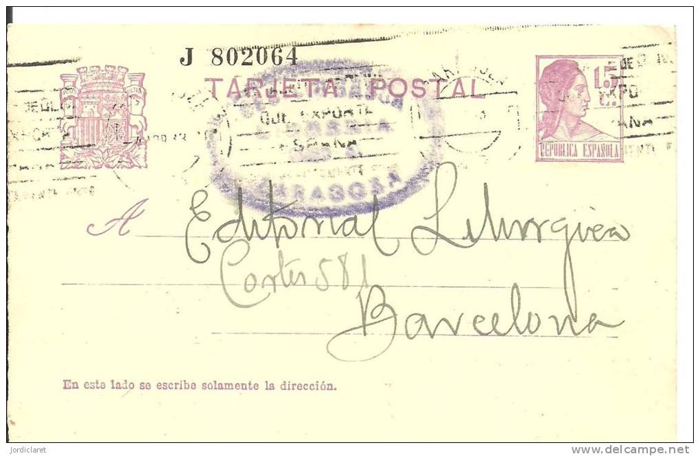 E.POSTAL  ZARAGOZA - 1931-....