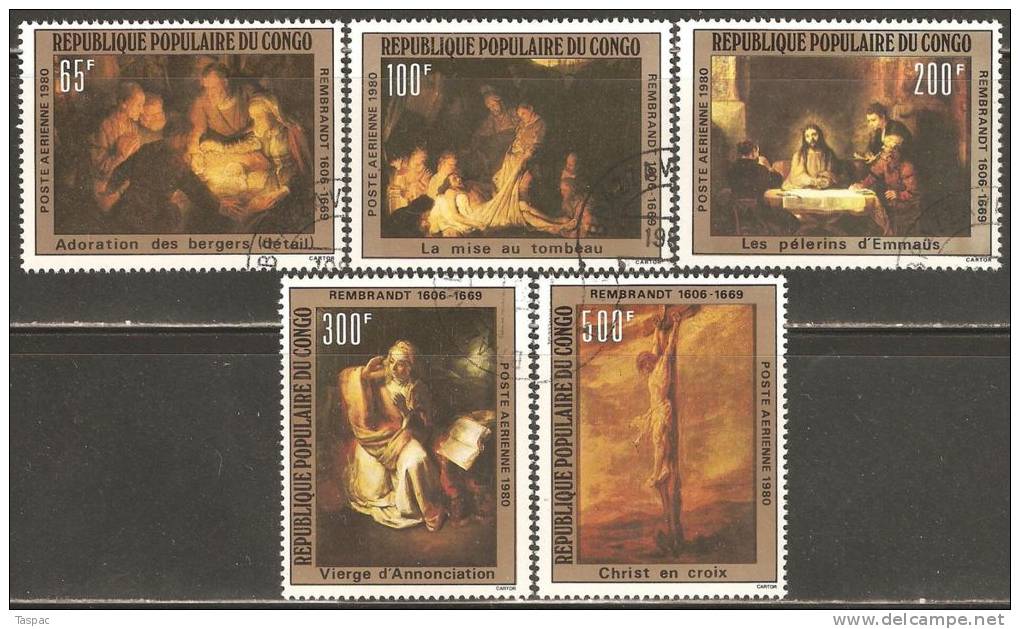 Congo - Brazzaville 1980 Mi# 744-748 Used - Rembrandt Paintings - Rembrandt