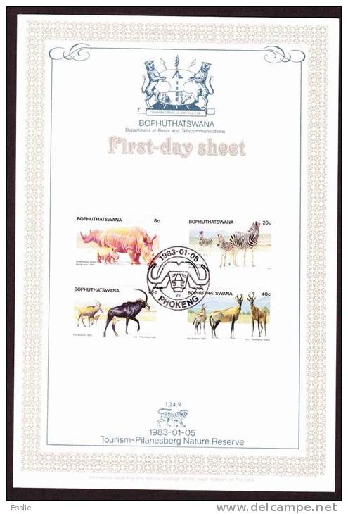 Bophuthatswana - 1983 - Pilanesberg Nature Reserve - First Day Collectors Sheet - Bophuthatswana