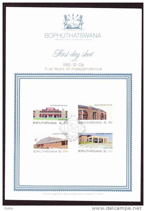 Bophuthatswana - 1982 - 5 Years Of Independence - First Day Collectors Sheet - Bophuthatswana