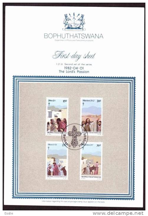 Bophuthatswana - 1982 - Easter The Lords Passion - First Day Collectors Sheet - Bofutatsuana