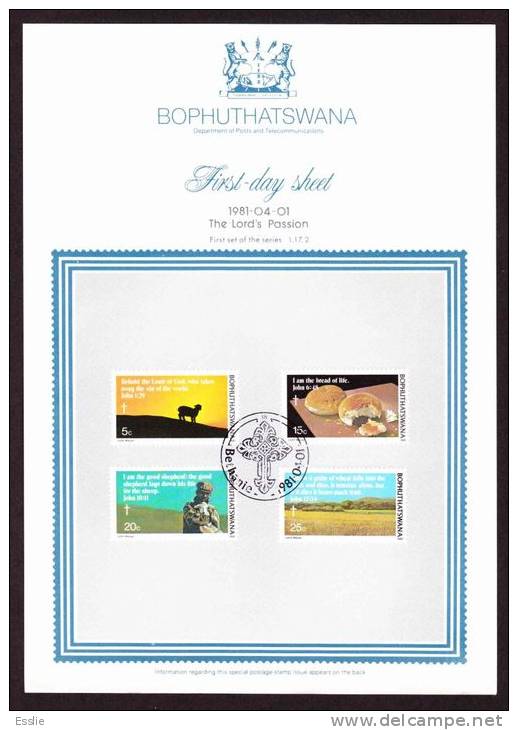 Bophuthatswana - 1981 - Easter The Lords Passion - First Day Collectors Sheet - Bophuthatswana