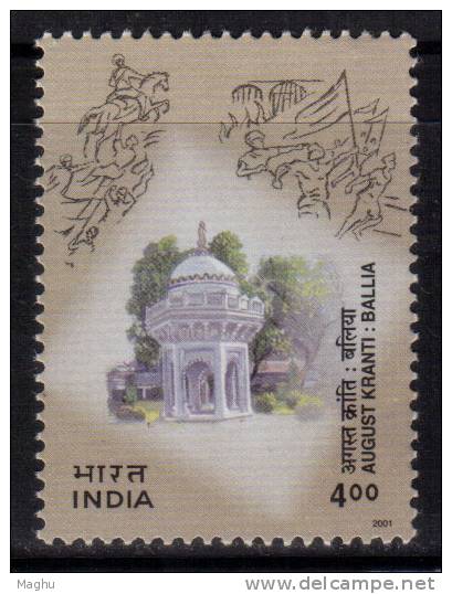 India MNH 2001, August Revolution, Ballia, Monument, Flag, Horse, - Unused Stamps