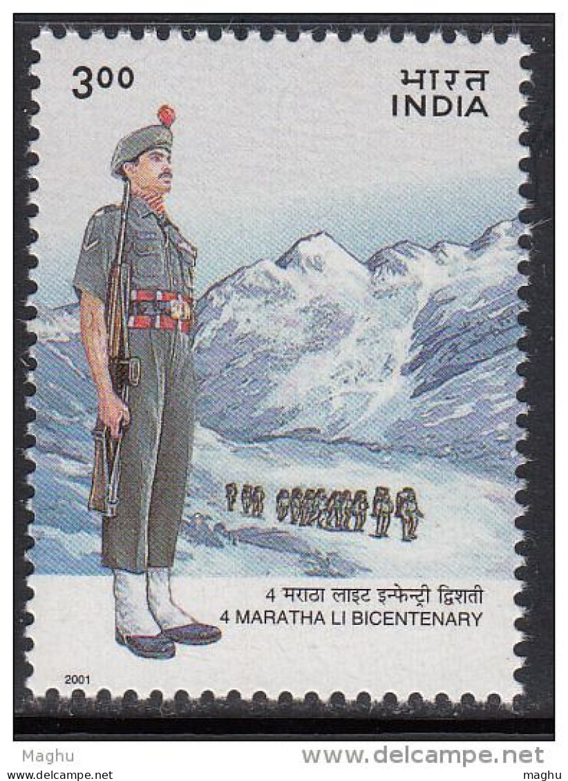 India MNH 2001, 4th Maratha Light Infantry, Army, Militaria, Glacier, Himalaya Patrol, - Unused Stamps