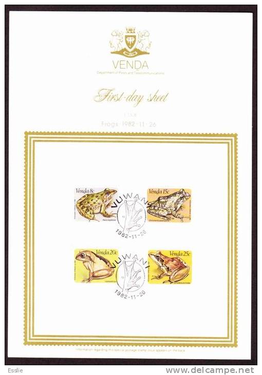 Venda - 1982 - Frogs - First Day Collectors Sheet - Venda