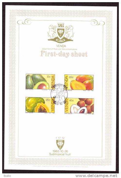 Venda - 1983 - Subtropical Fruit - First Day Collectors Sheet - Venda