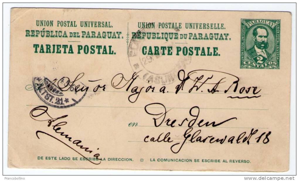 PARAGUAY - POSTAL STATIONERY/ENTIER TO GERMANY - Paraguay