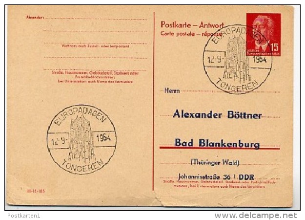 EUROPATAGE Tongeren Belgien 1964 Auf DDR P 65 A Antwort-Postkarte Zudruck BÖTTNER #5 - European Ideas