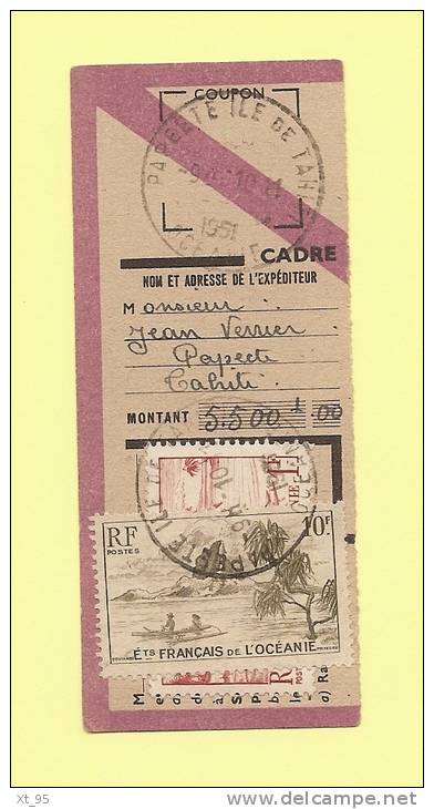 Papeete - Ile De Tahiti - 10-11-1951 Sur Coupon Partie Correspondance - Texte Savon - Tahiti