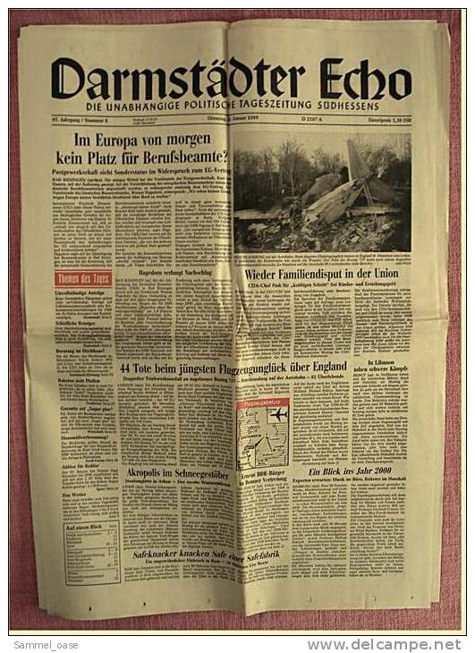 Darmstädter Echo Zeitung  -  Orig. Vom 10.1. 1989  - England : Flugzeug Bruchlandung Auf Der Autobahn - Other & Unclassified