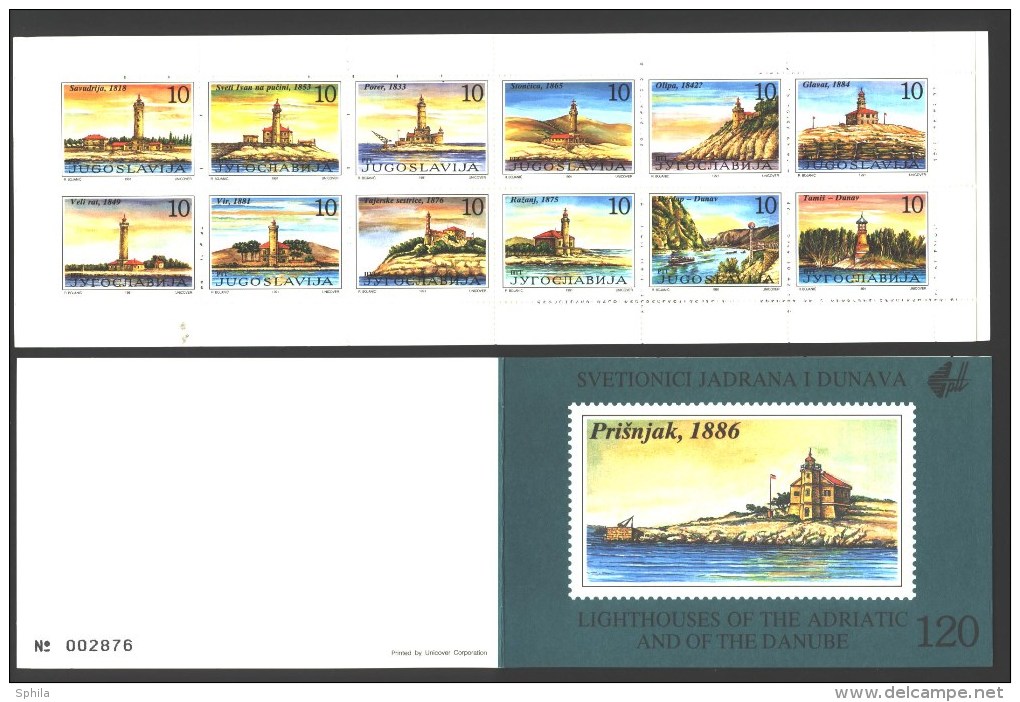 Jugoslawien – Yugoslavia 1991 Lighthouses Of Adriatic And Danube Booklet MNH, 2 X; Michel # 2490-01 - Cuadernillos