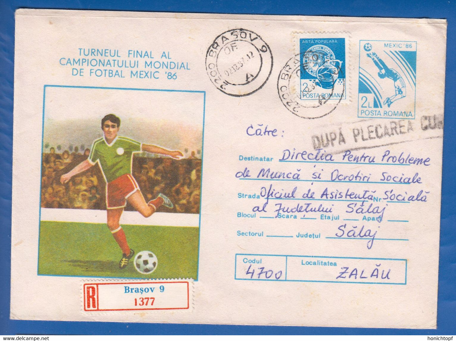 Rumänien; Brief Fussball Mexiko 86; Einschreiben; Registered Mail; Fotbal; 1987 Brasov - 1986 – Mexique