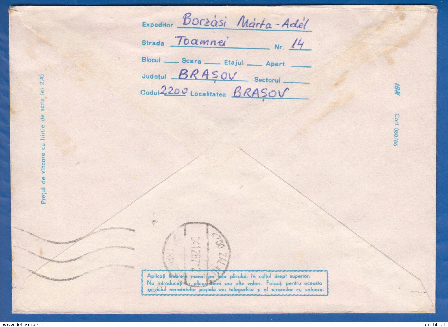 Rumänien; Brief Fussball Mexiko 86; Einschreiben; Registered Mail; Fotbal; 1987 Brasov - 1986 – Mexique